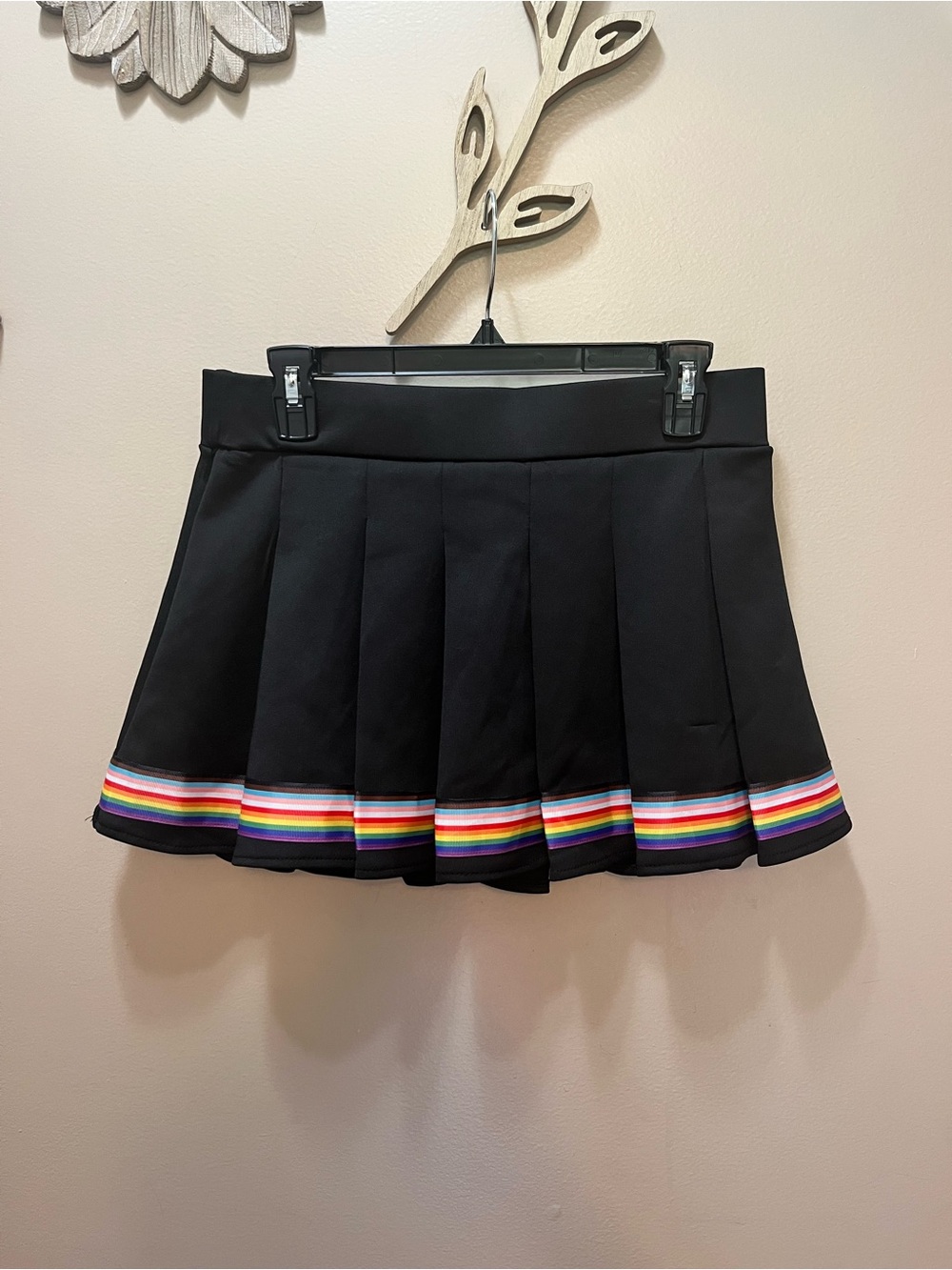 BodyRage Black Pleated Mini Skirt with Rainbow Pride Trim Size M/L